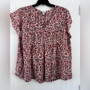 Carolina Belle Floral Flutter-Sleeve Blouse in Pink and White